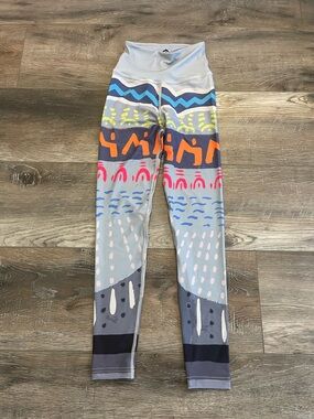 Wear AM Patterned High-Waist Leggings in Light Gray with Multicolor Print NWOT